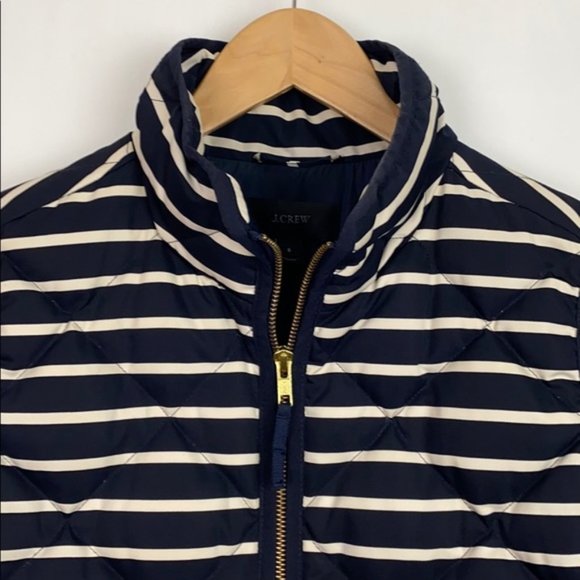 J.Crew S Puffer Vest Striped Nautical Navy White - Picture 5 of 16